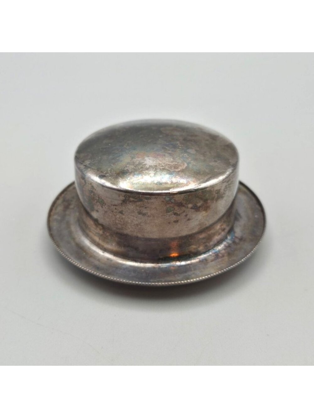 Vintage William Adams Silver Plated Top Hat Trinket Box Italy 1970s Lid